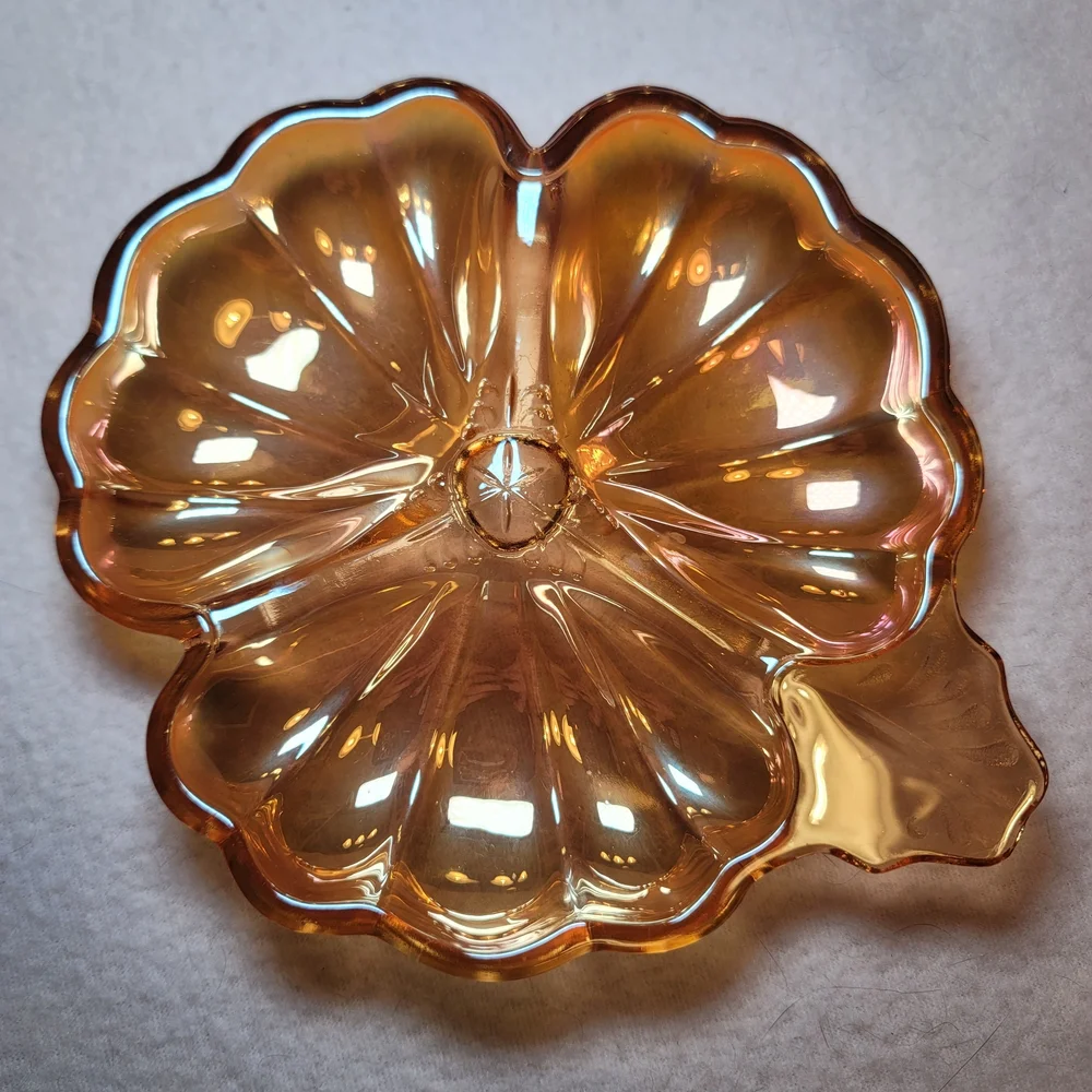 0823. Set of 2 ~ Vintage ~ Jeanette ~ Iridescent Marigold Carnival Glass ~ NICE!